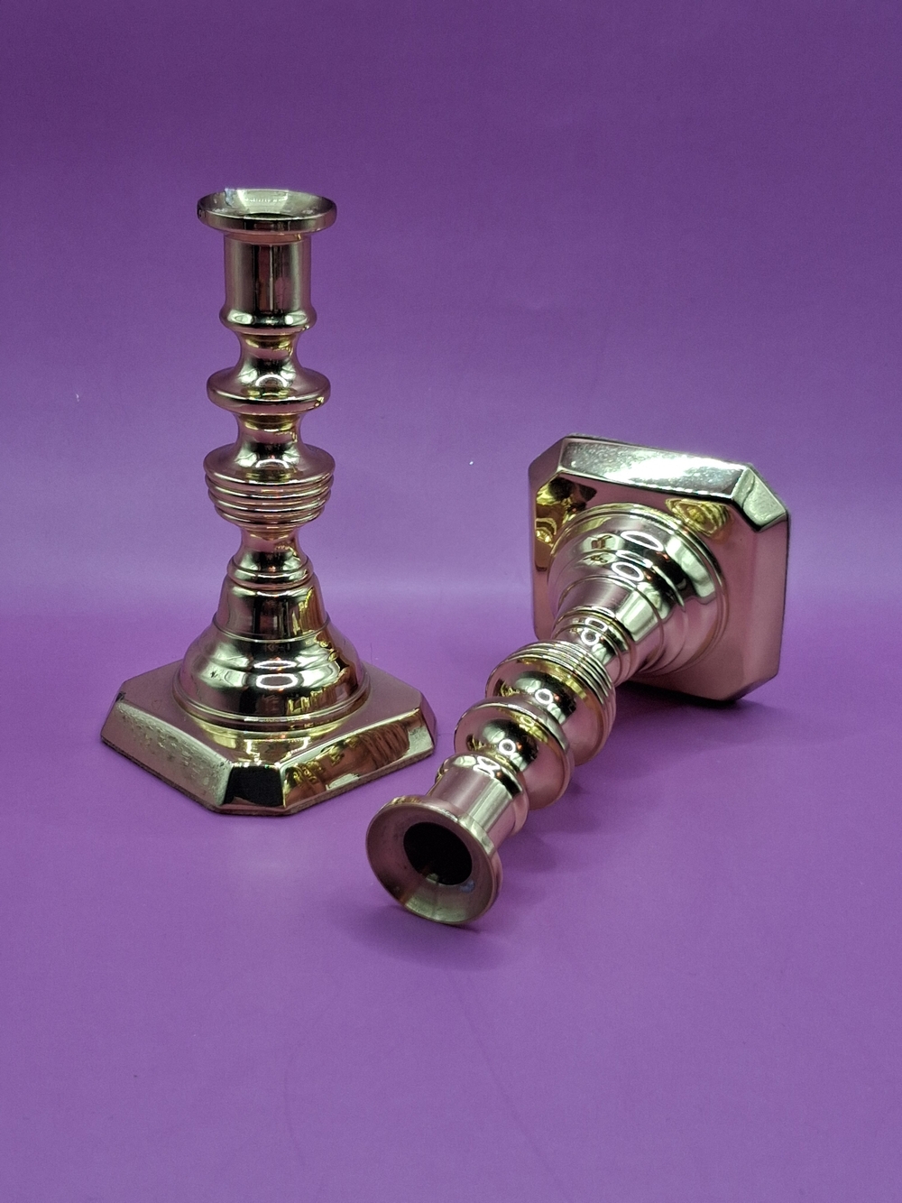 Baldwin Polished Metal Candlesticks Pair - Brass Finish Home Accents